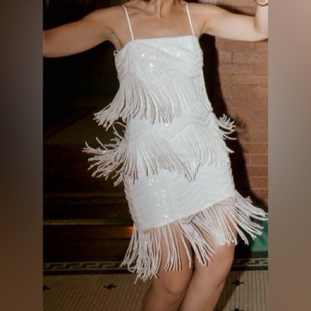 Endless Rose White Fringe Sequin Mini